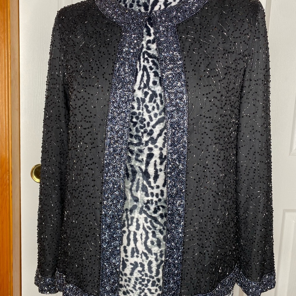 Laurence Kazar Black Beaded Silk Jacket